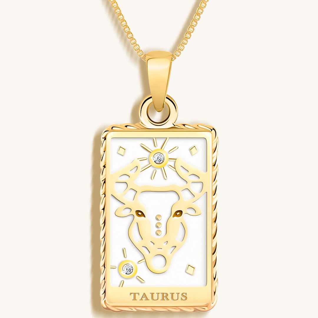 Patient Progress White Enamel Taurus Card Necklace