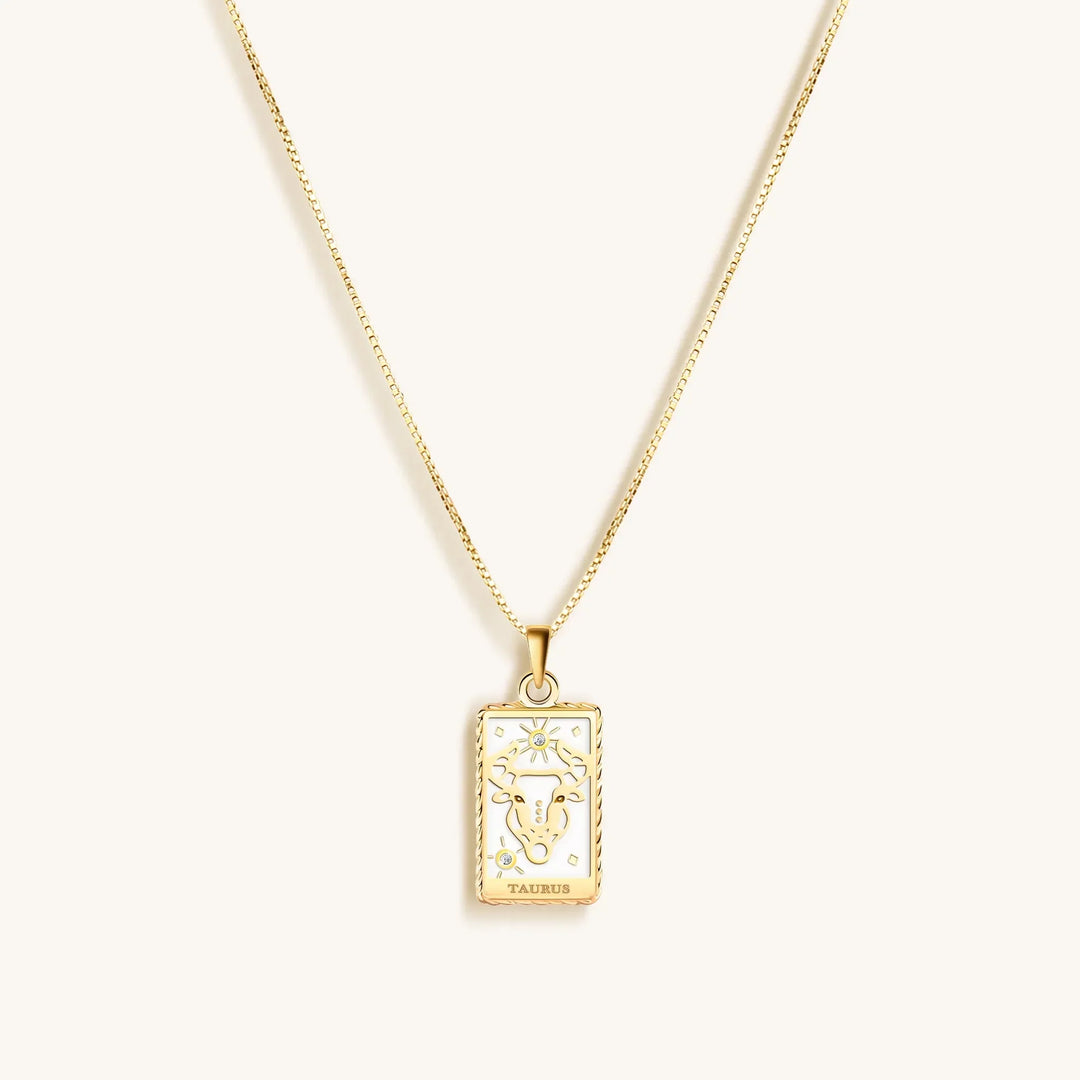 Patient Progress White Enamel Taurus Card Necklace