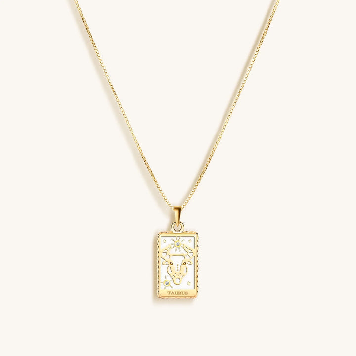Patient Progress White Enamel Taurus Card Necklace