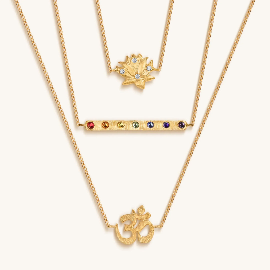Aligned in Serenity Lotus OM Chakra Bar Triple Layer Necklace