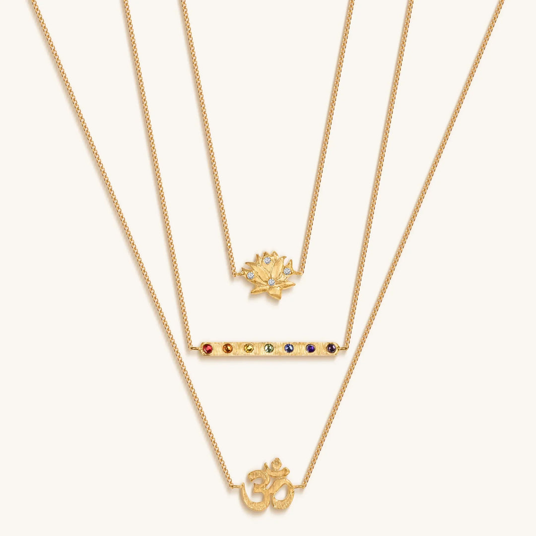 Aligned in Serenity Lotus OM Chakra Bar Triple Layer Necklace