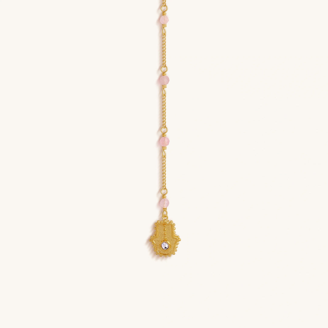Heart of Serenity Rose Quartz Evil Eye Hamsa Lariat Necklace