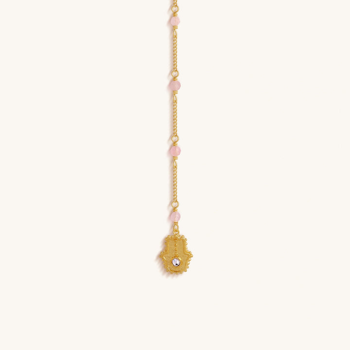 Heart of Serenity Rose Quartz Evil Eye Hamsa Lariat Necklace