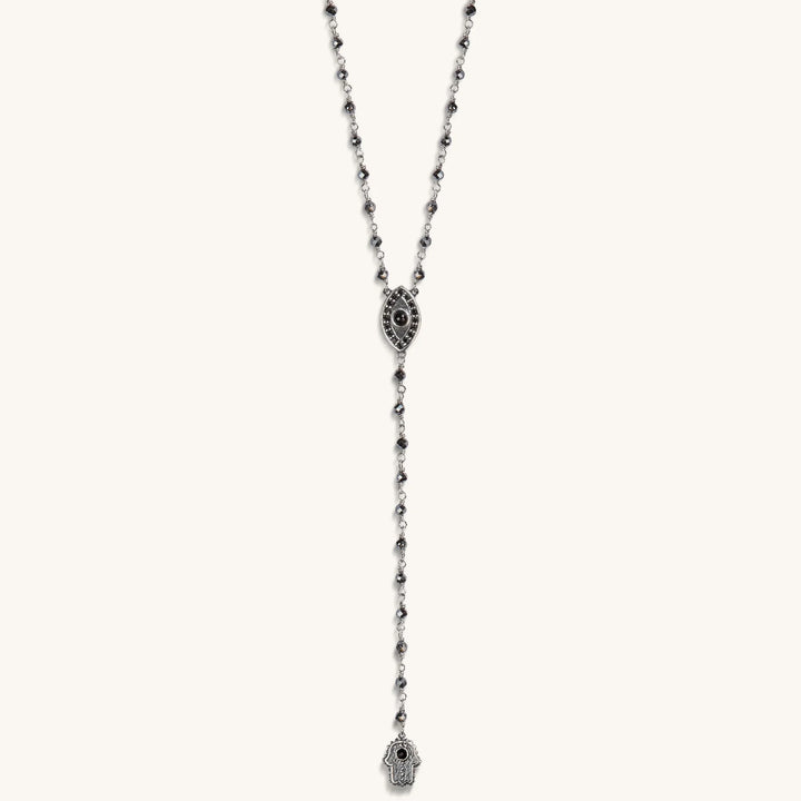 Stand in Strength Rosary Hematite Stone Necklace