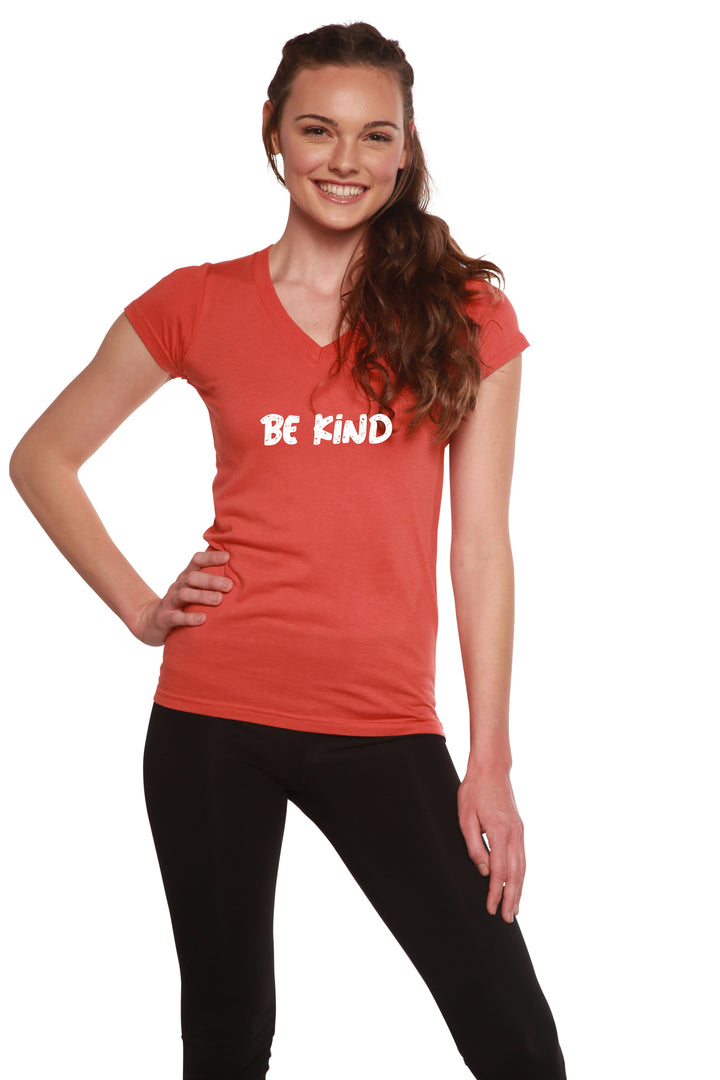 Be Kind Printed Women's Bamboo Viscose/Cotton V-Neck Cap Sleeve T-Shirt