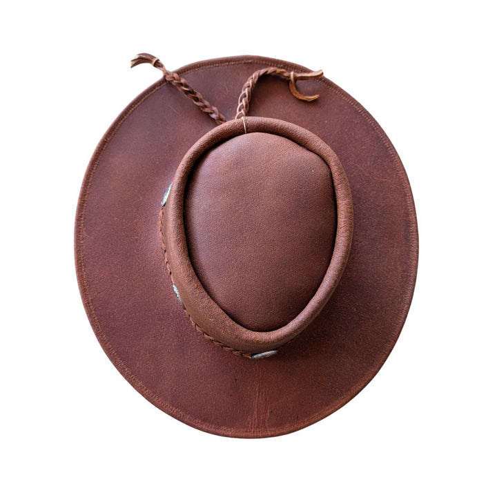 Boho Trail Cowboy Hat – Brown Leather, Wide Brim, Braided Hatband