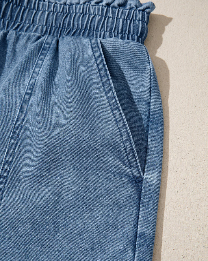 Violet Smocked Elastic Waist Denim Shorts
