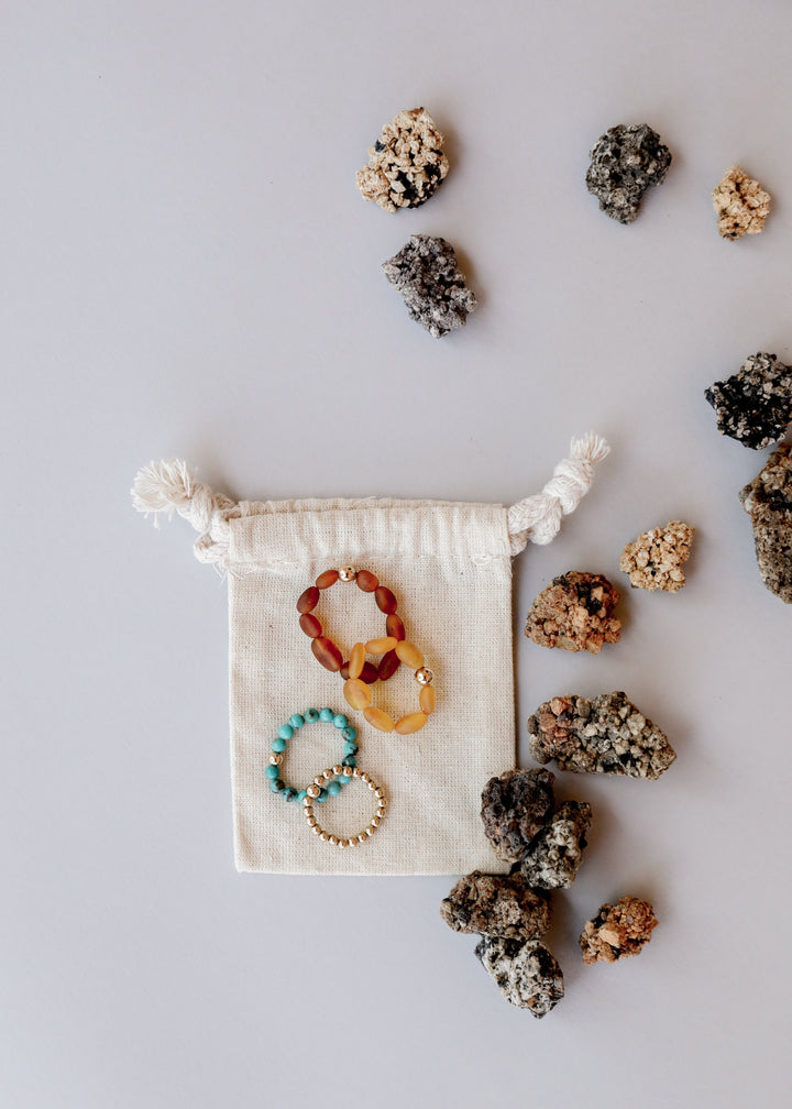 Raw Honey Baltic Amber + 14K Gold Filled || Beaded Stretch Ring