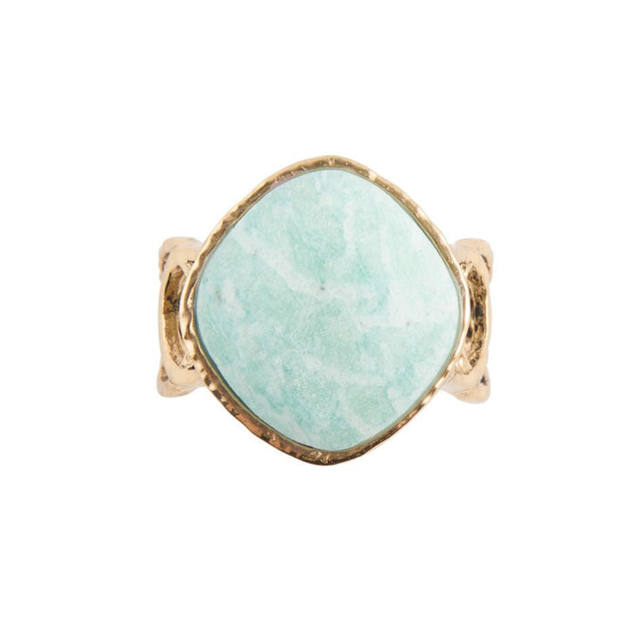 Blue Amazonite and Golden Bronze Circle Dance Ring