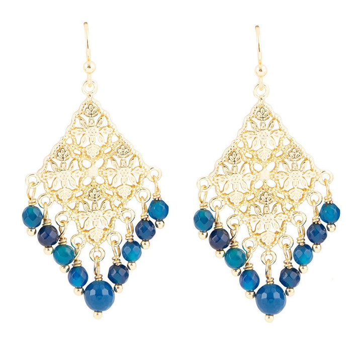 Argo Blue Jade Golden Drop Chandelier Earrings
