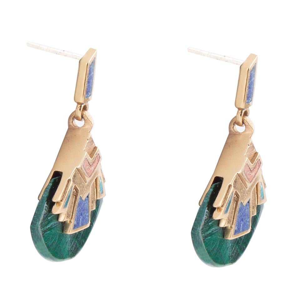 Art Deco Multi Colored Golden Earrings
