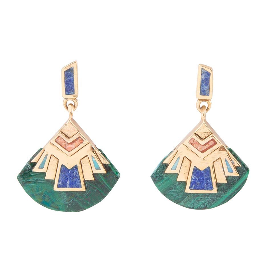 Art Deco Multi Colored Golden Earrings