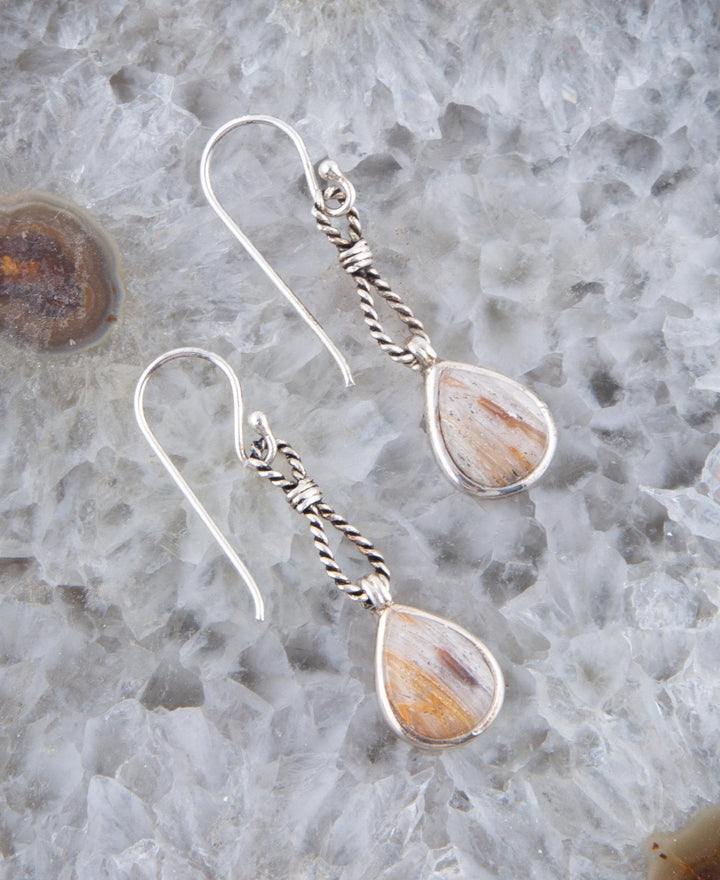 Astro Grey Wood Opal and Sterling Silver Drop Earrings