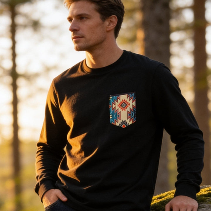 Southwest Print Long Sleeve - Pocket T-shirt - Made in USA