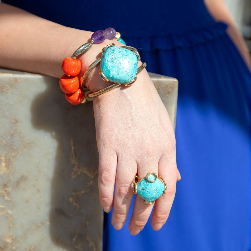 Blue Turquoise Rhombus Statement Ring