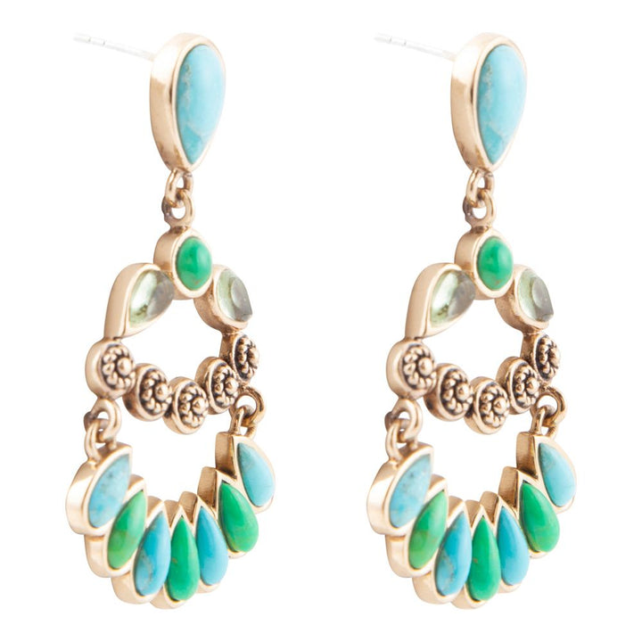 Legacy Blue and Lime Turquoise Golden Post Drop Earrings