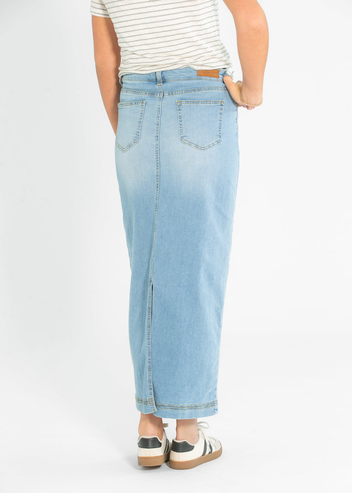 Bria Light Wash Denim Maxi Skirt