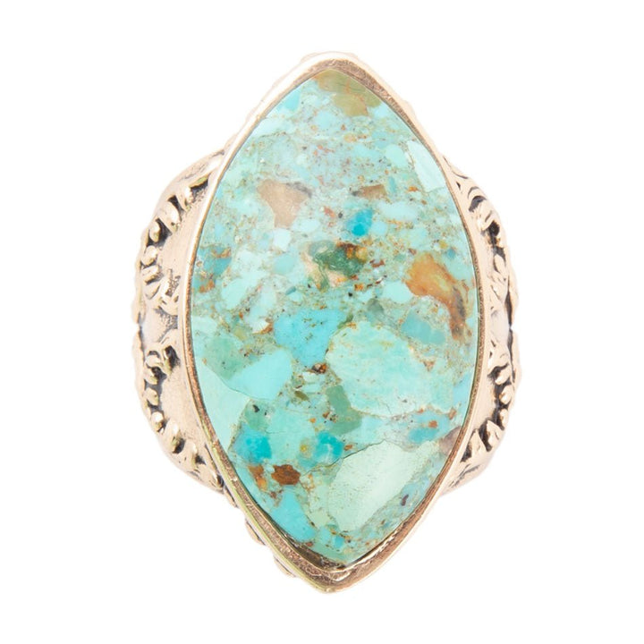 Champion Blue Turquoise Golden Cocktail Ring