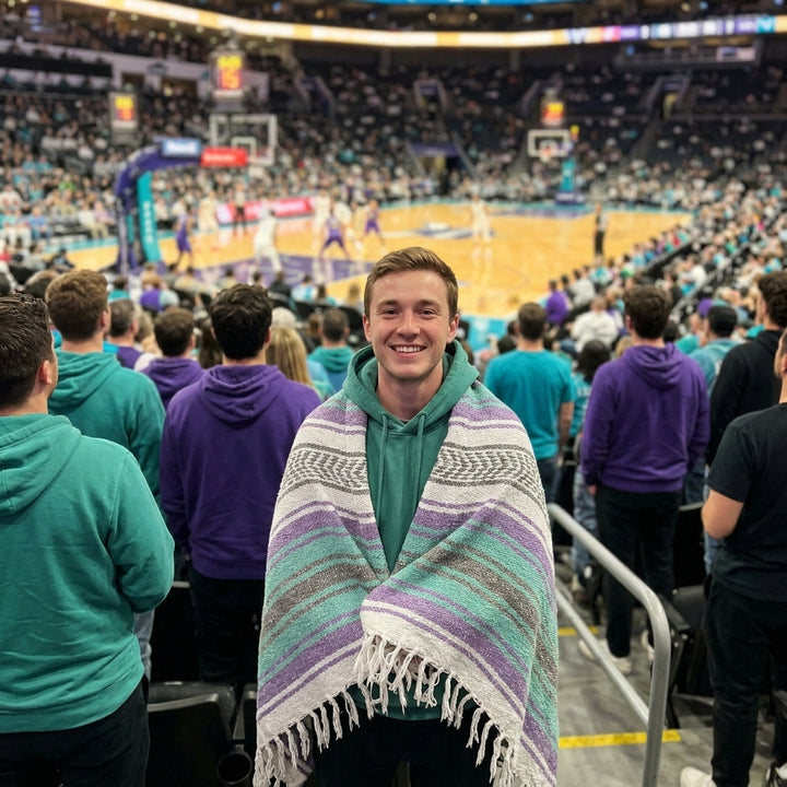 Charlotte Basketball Throw Blanket | Teal & Purple Mexican Stadium Blanket