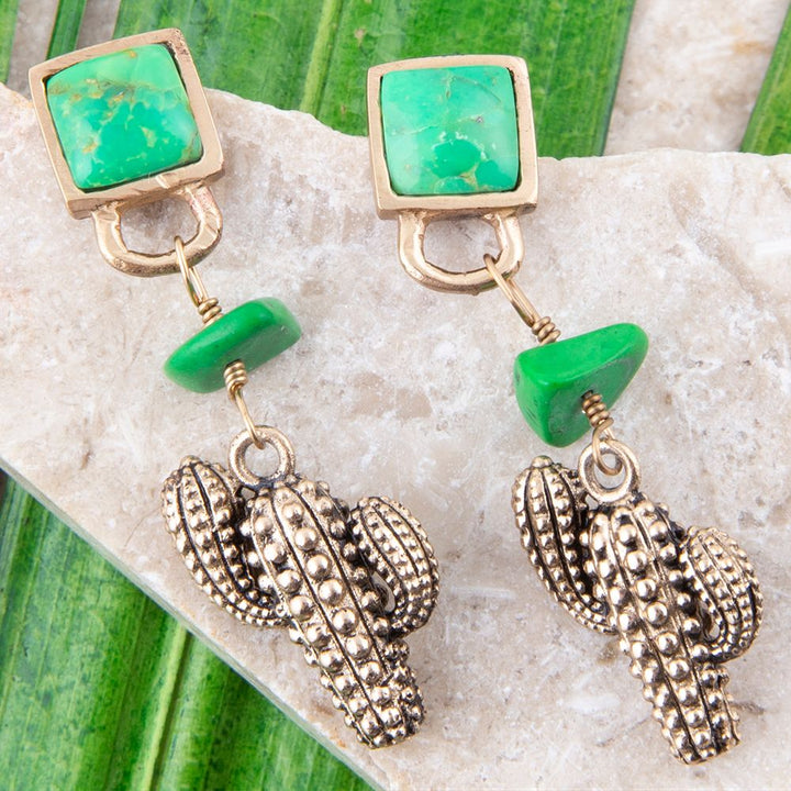 Charmed Cactus Lime Green Turquoise Post Earrings