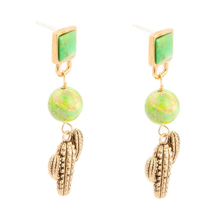 Charmed Cactus Lime Green Turquoise Post Earrings