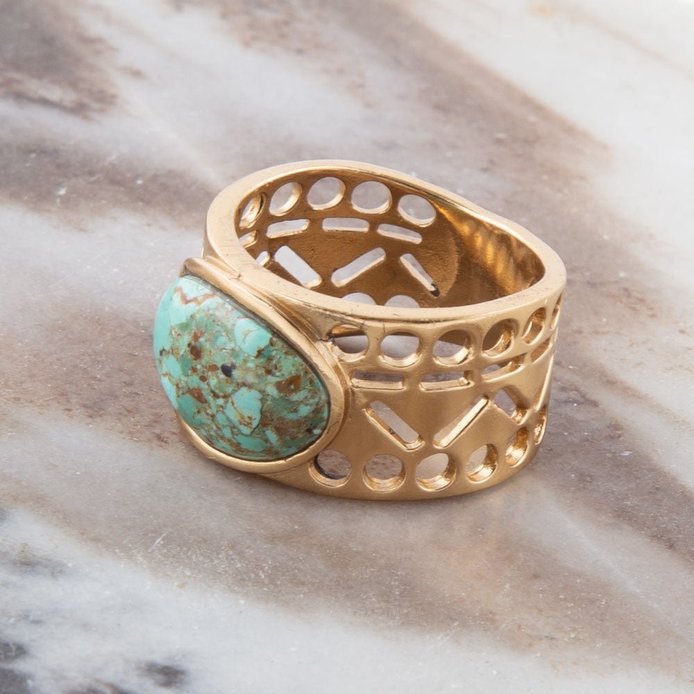 Cut it Out Blue Turquoise Golden Ring