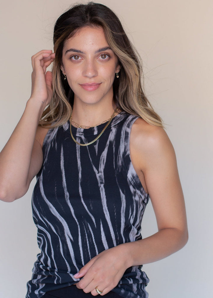 Cropped High Neck Rib Tank