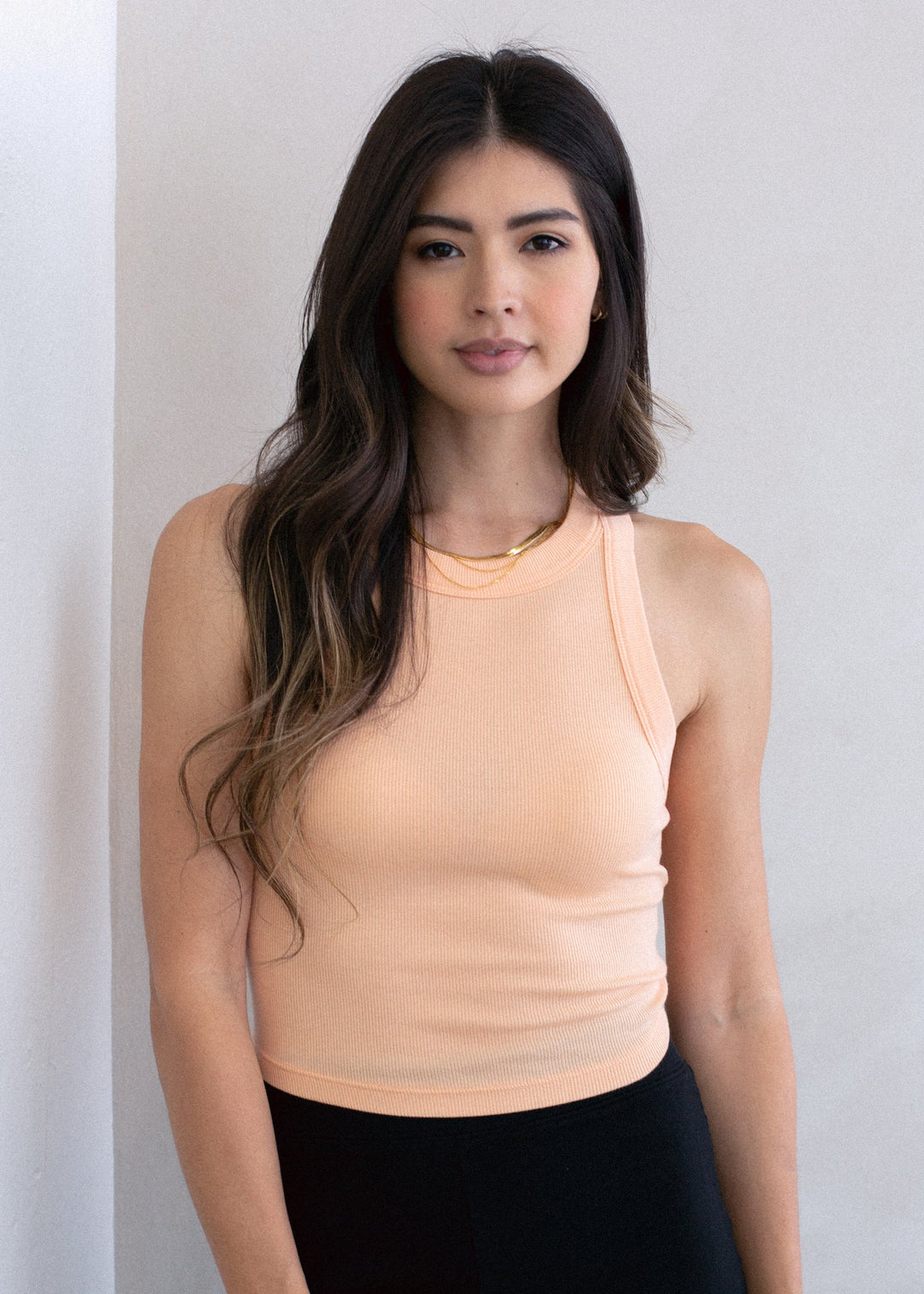 Cropped High Neck Rib Tank