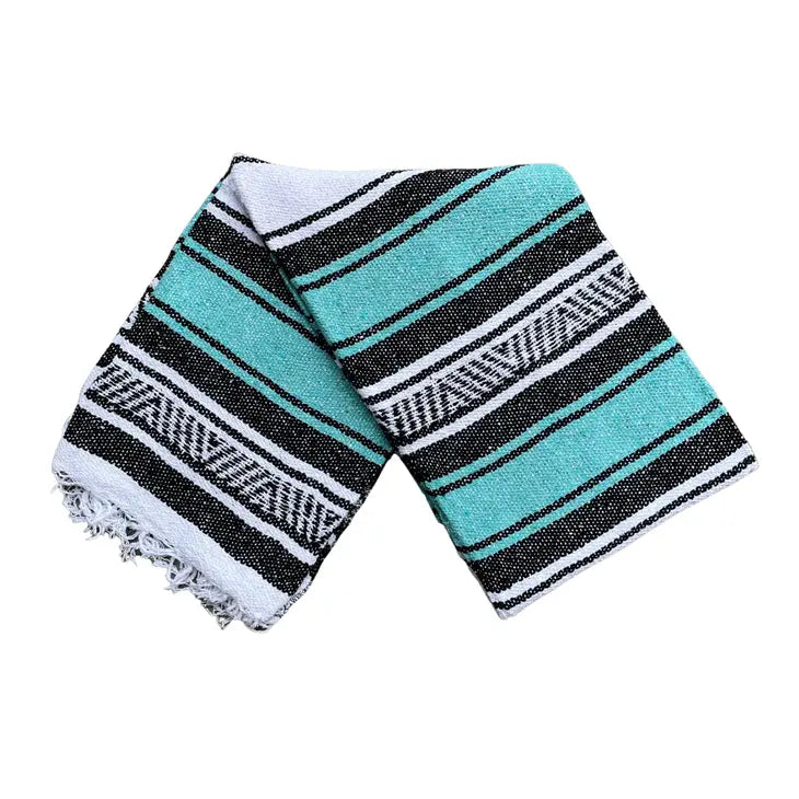 Mint and White Mexican Falsa Blanket - Recycled Material