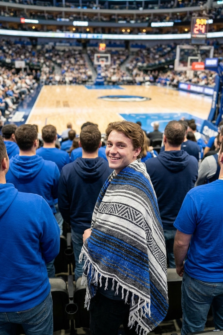 Dallas Basketball Throw Blanket | Royal Blue & Silver Mexican Stadium Blanket