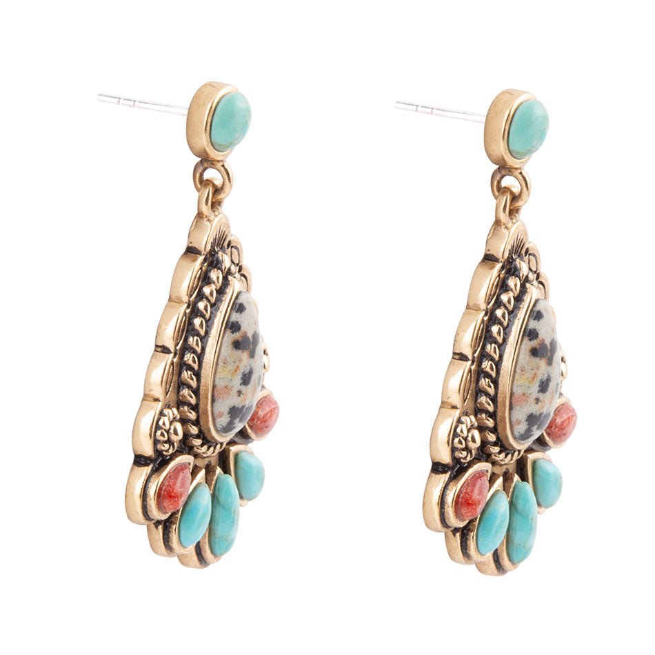 Dalmatian Jasper Colorful Golden Drop Earrings