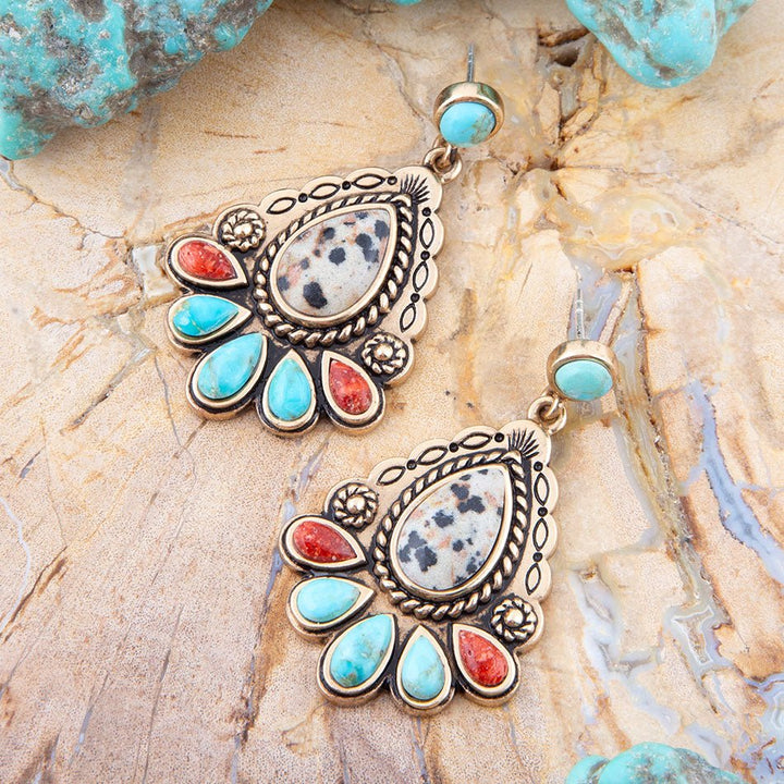 Dalmatian Jasper Colorful Golden Drop Earrings
