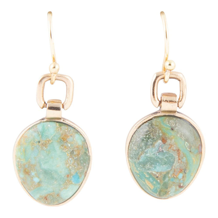 Drops of Blue Turquoise Golden Bronze Drop Earrings
