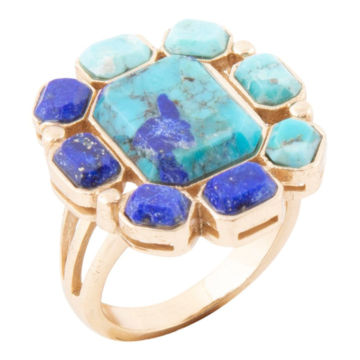 Duality Blue Lapis and Turquoise Golden Statement Ring