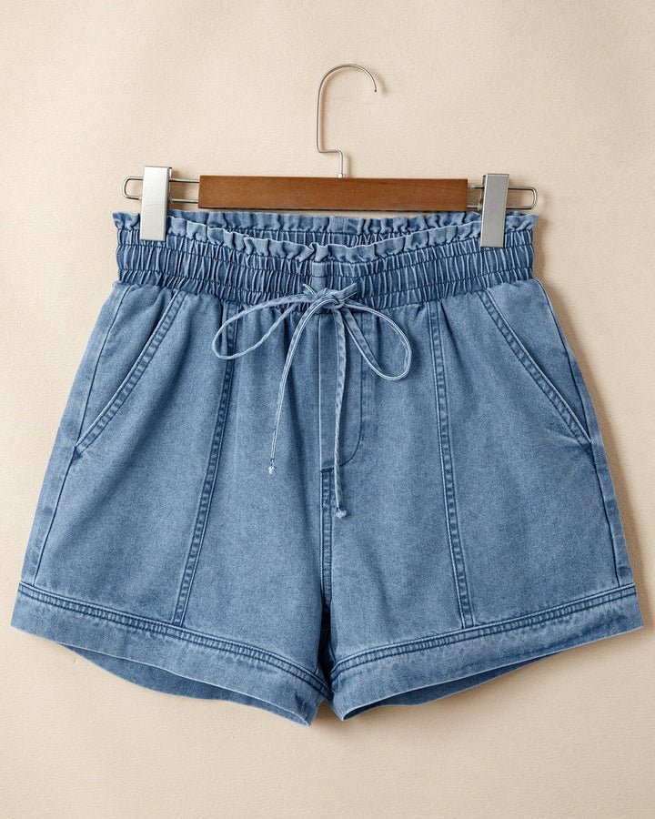 Violet Smocked Elastic Waist Denim Shorts