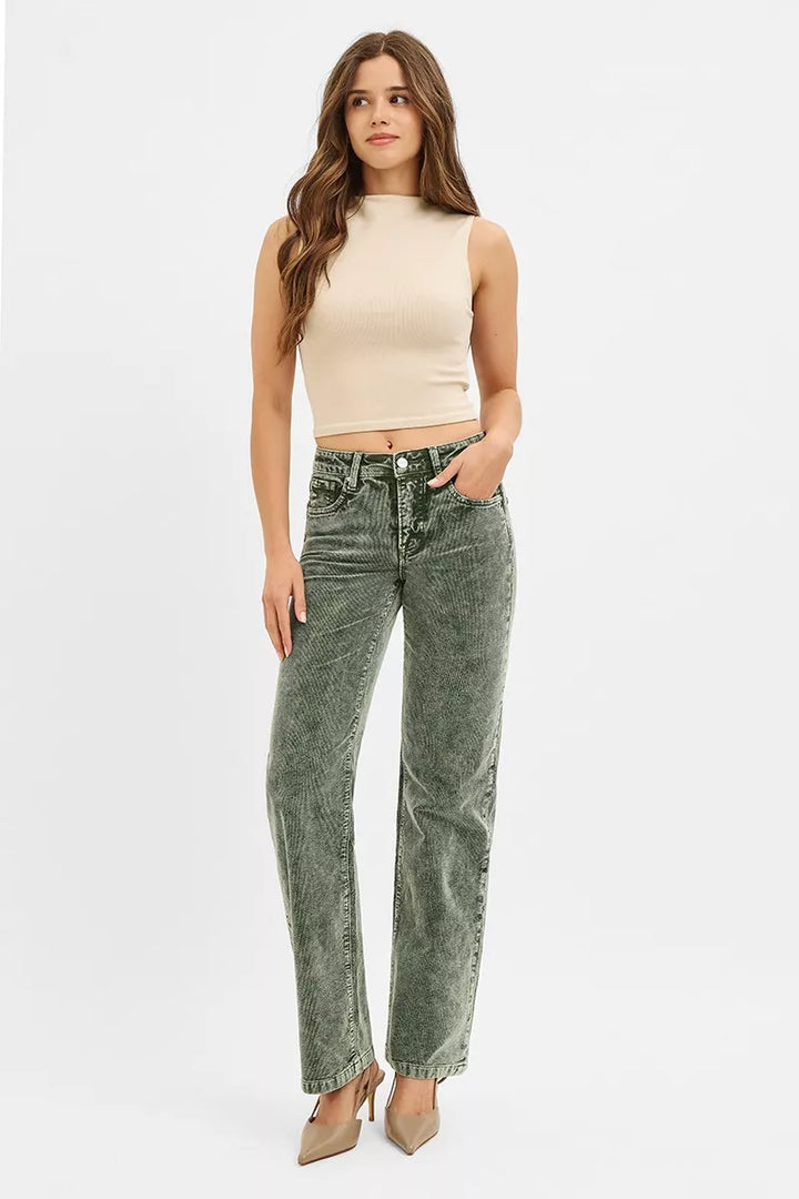 RISEN Tummy Control Mid Rise Straight Leg Corduroy Pants