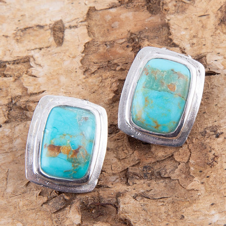 Fiji Isles Blue Turquoise Sterling Silver Clip Earrings