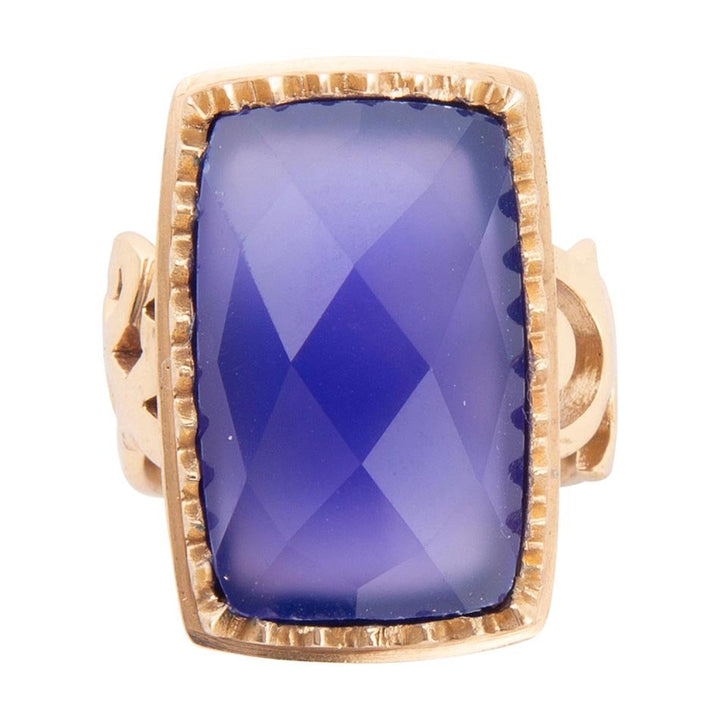 Filigreed Blue Agate Golden Statement Ring