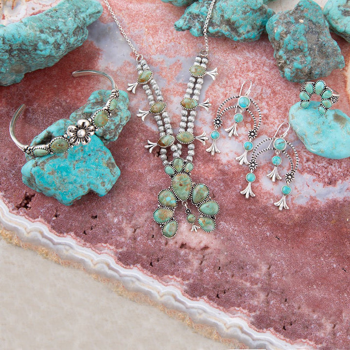 Floral Chandelier Blue Turquoise and Sterling Silver Earrings