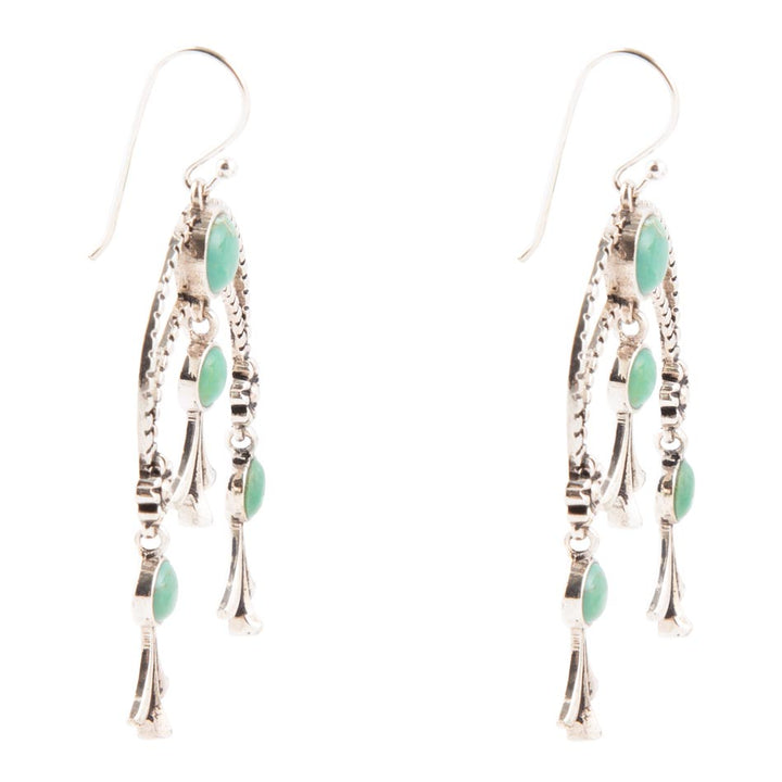 Floral Chandelier Blue Turquoise and Sterling Silver Earrings