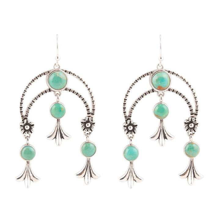 Floral Chandelier Blue Turquoise and Sterling Silver Earrings