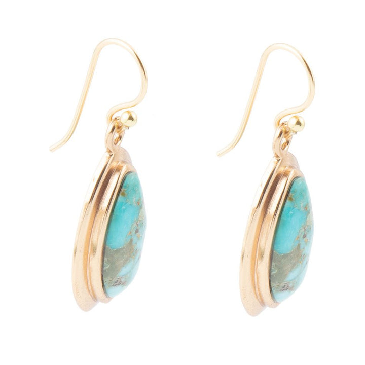 Genuine Blue Turquoise Golden Drop Earrings