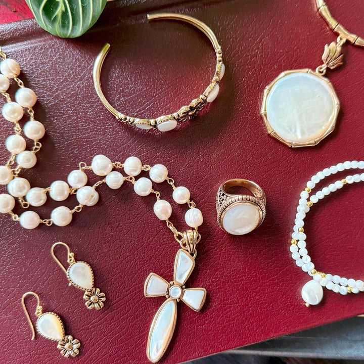 Las Cruces White Pearl Cross Pendant Necklace