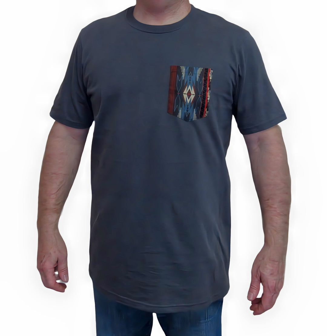 Southwest Stripe Print - Gray Pocket T-shirt - Made in USA