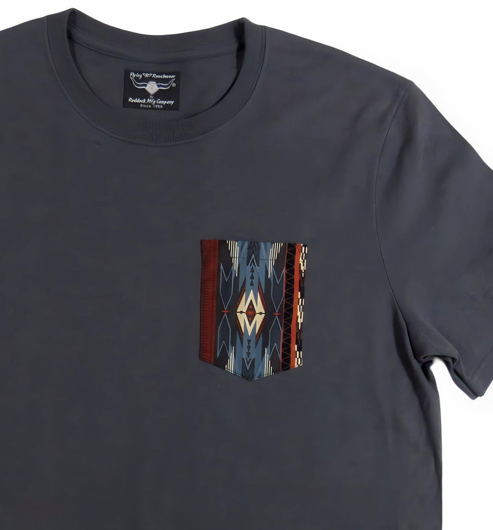 Southwest Stripe Print - Gray Pocket T-shirt - Made in USA