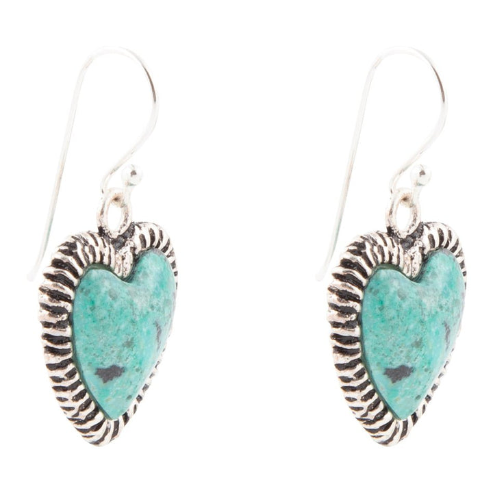 Heart Blue Chrysocolla Sterling Silver Drop Earrings
