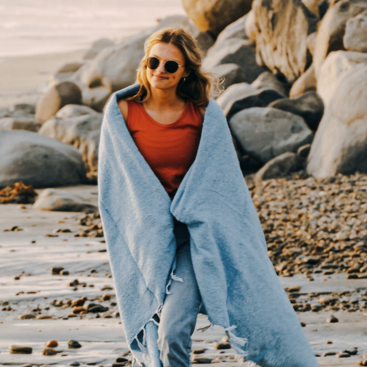 Solid Blue Mexican Blanket