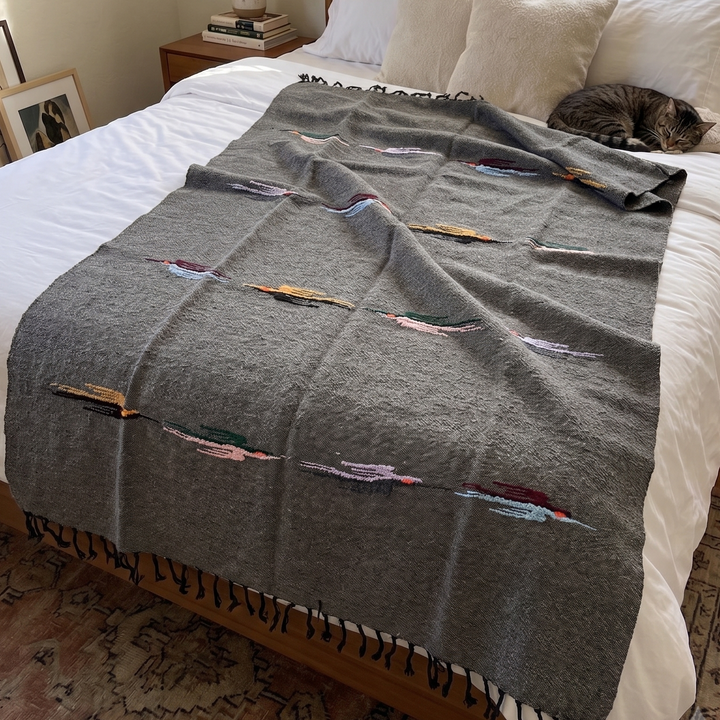 Wool Thunderbird Mexican Blanket - Charcoal