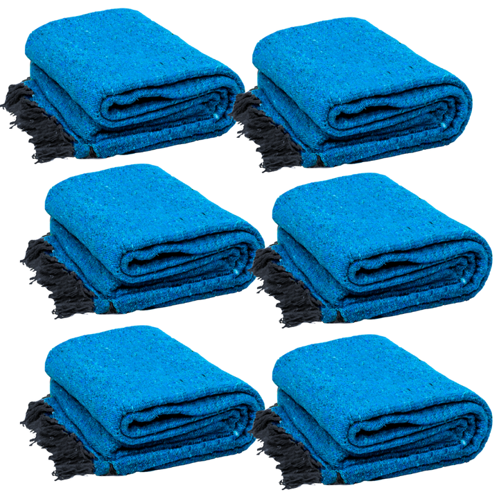Solid Aqua Blue Mexican Blanket | BULK SAVINGS