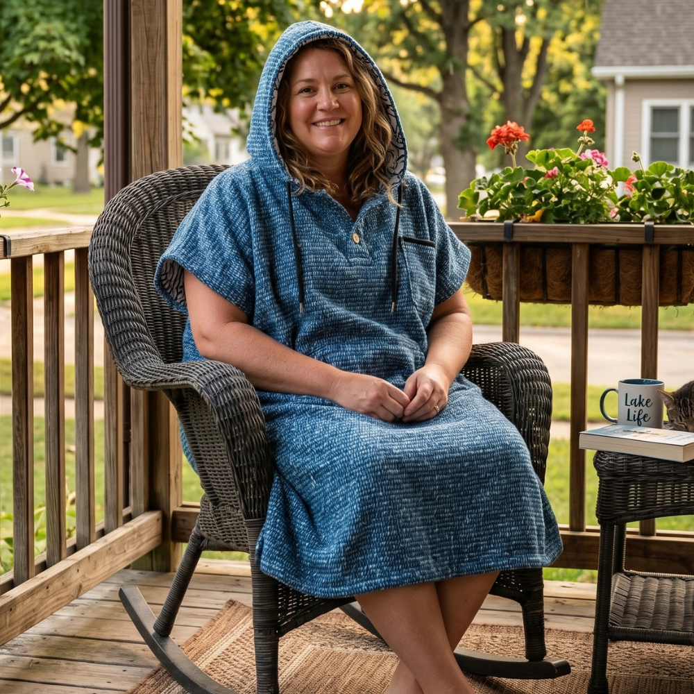 Blanket Hoodie | Indigo Surf Poncho | 100% Cotton Wearable Blanket Robe | As Seen on Netflix's Beef Season 2